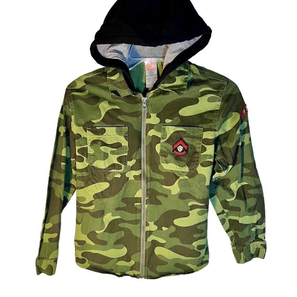Wonder Nation Boys Kids Size L 10/12 Camouflage Camo Rebel Full Zip Jacket Hood